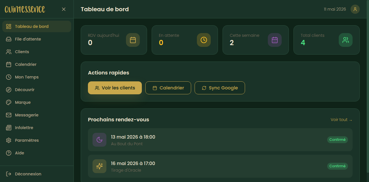 Tableau de bord admin