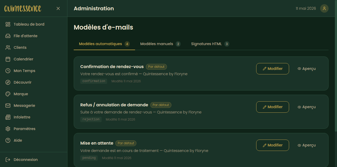 Mod&egrave;les d'e-mails